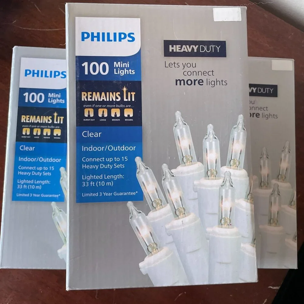 Philips 100-count clear incandescent mini string lights with a white wire - bund - Picture 2 of 6